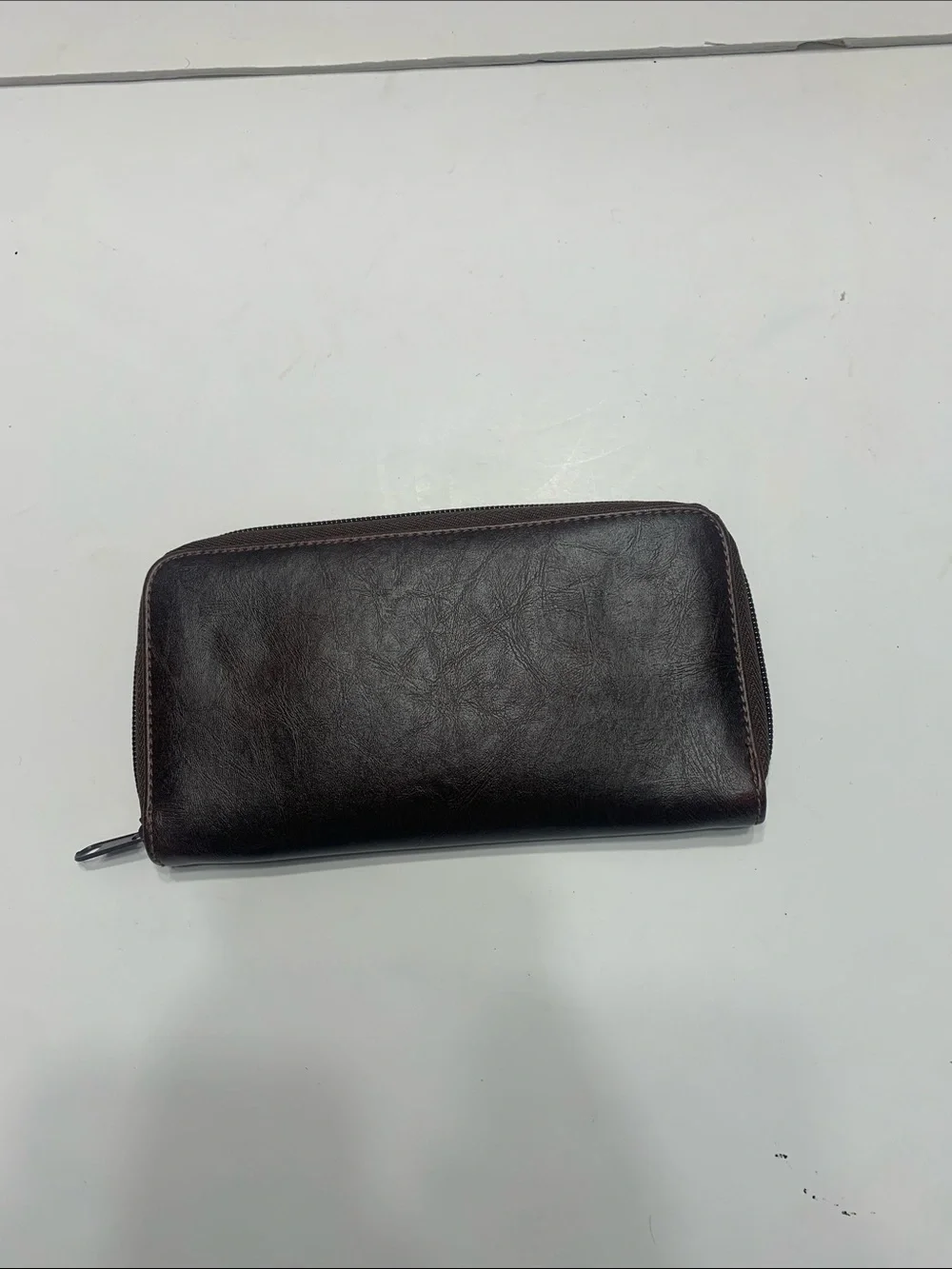 Mens Zip-Around Leather Wallet in Dark Brown
